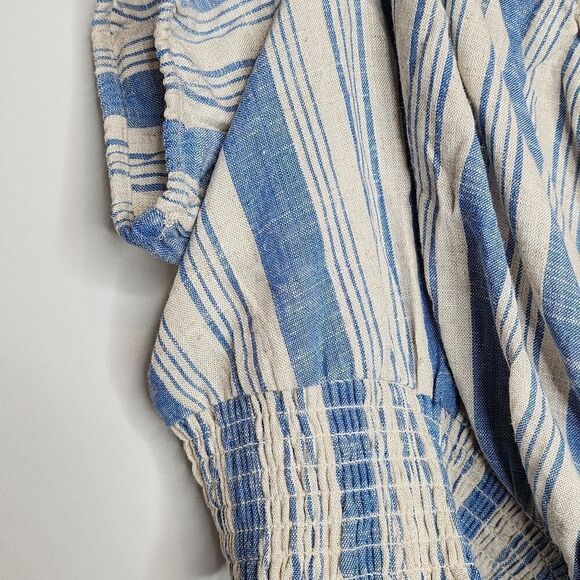5X 28W Torrid Blue Stripe Linen Blend Smocked Waist Off Shoulder Crop Top Puff - Picture 7 of 7